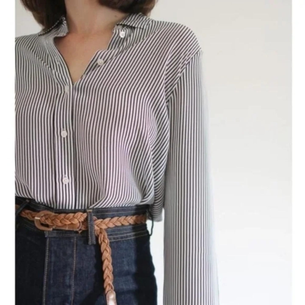 Everlane Burgundy Silk Striped Blouse